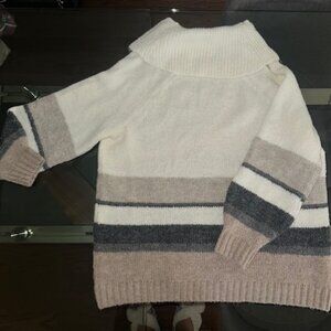 Cowlneck Striped Pullover Sweater